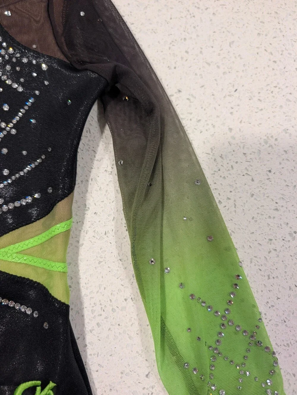 COMPETITION GK Elite Large Gymnastics Dance Leotard Neon Green 3/4 slv SWAROVSKI